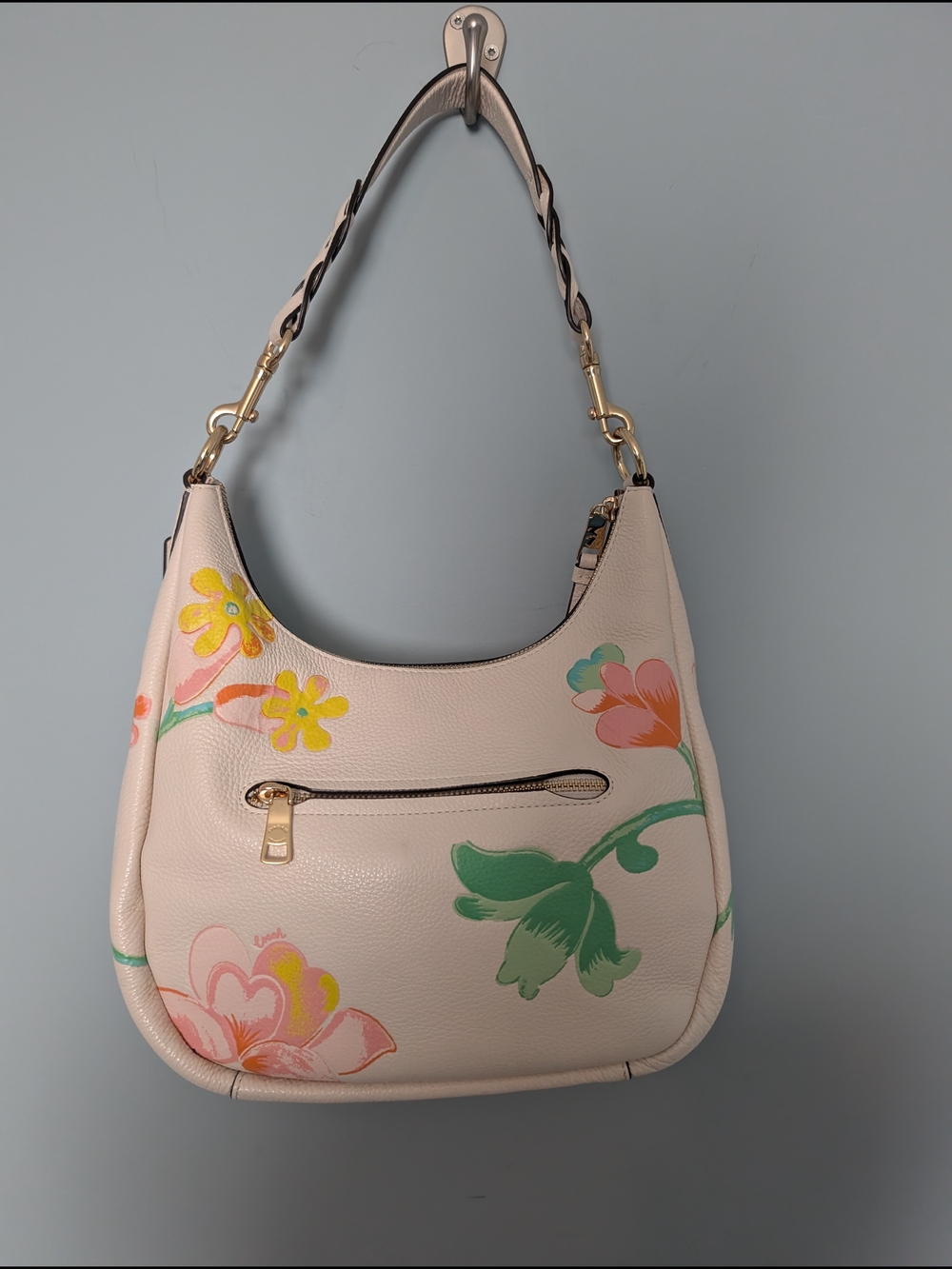 Coach Floral Print Pebbled Leather Hobo Bag in Light Pink - Picture 2 of 6